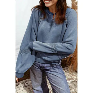 SOLID DAHLIA LACE PATCHWORK MINERAL SWEATSHIRT