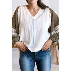 Colorblock Lace Patchwork Longsleeve Top