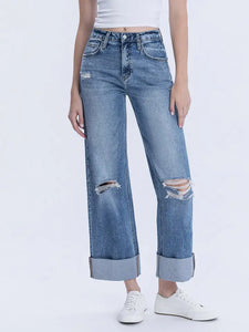 LOVERVET High Rise Double Cuffed Baggy Jean