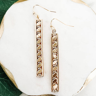 Metal Bead Bar Earrings-Gold