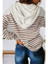 Stripe Textured Hooded V Neck Casual Long Sleeve Top