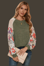 Floral Patchwork Long Sleeve Ribbed Blouse