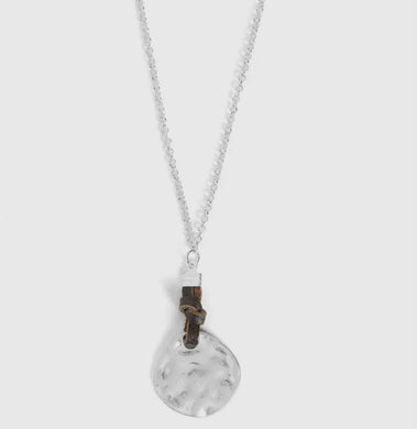 Leather Knot Hammered Disc Necklace