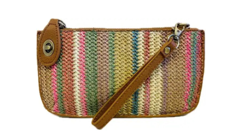 Soft Multi Stripe Straw Crossbody clutch