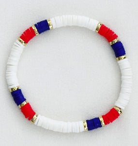 Americans Patriotic Red White Blue Bead Bracelet