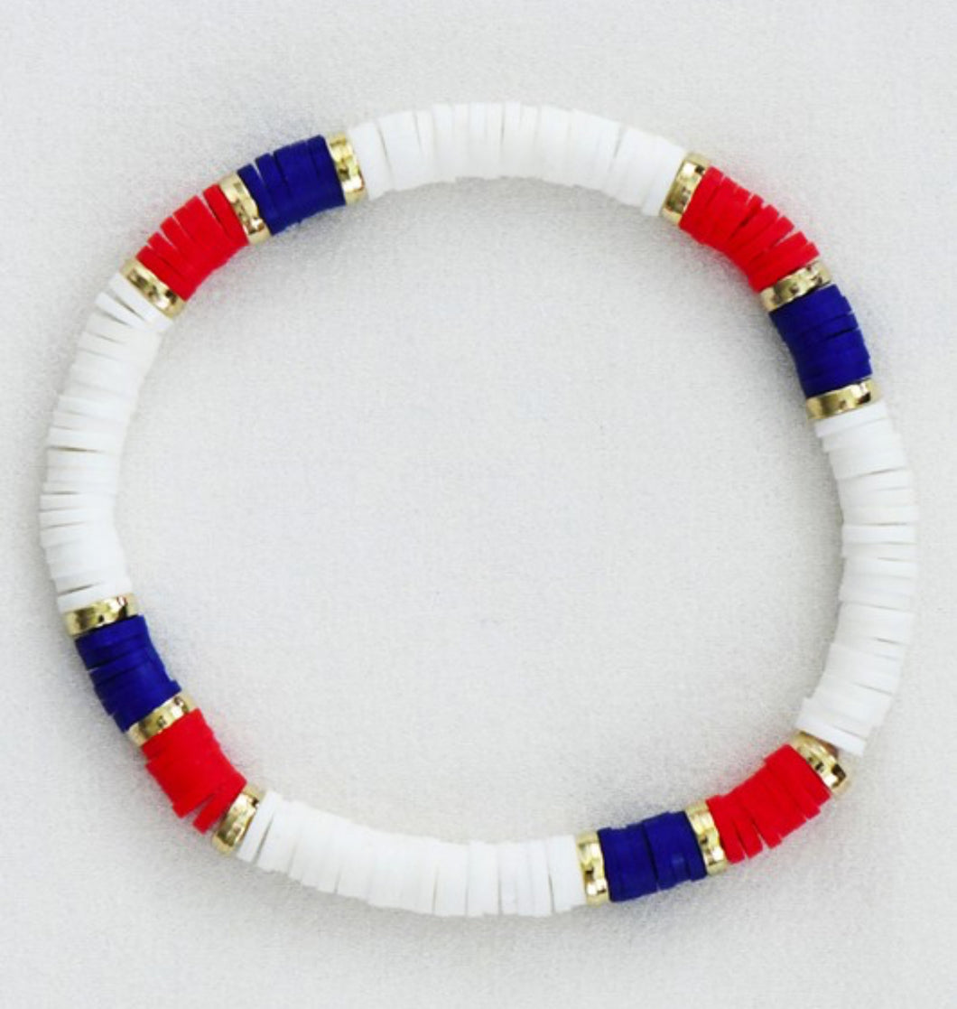 Americans Patriotic Red White Blue Bead Bracelet