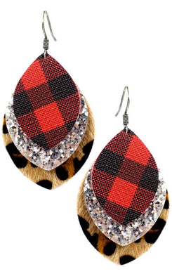 Marquise Buffalo Plaid Leopard Glitter Earrings