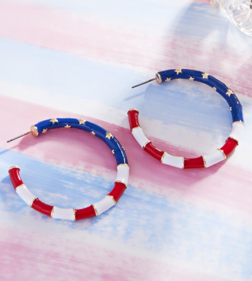 Americana USA Flag Enamel Hoop Earrings