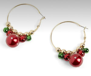 Holiday Jingle Bell Hoop Christmas Earrings