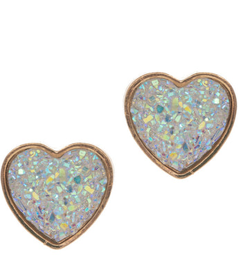 Heart Shaped Druzy Post Earrings