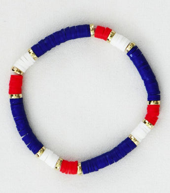 Americans Patriotic Red White Blue Bead Bracelet