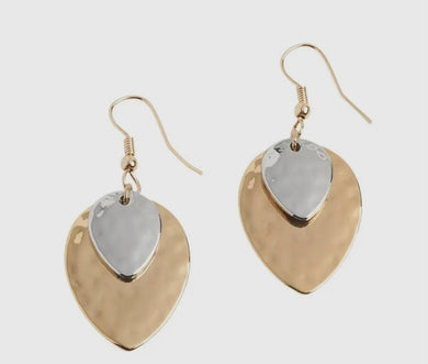 Mixed Metal Pointed Oval Drop Dangle Earrings