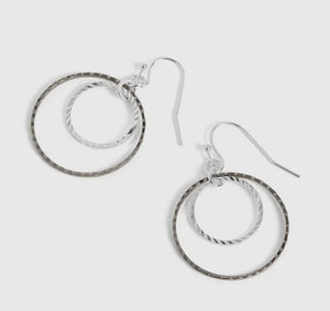 Hammered Double Hoop Silver Earrings