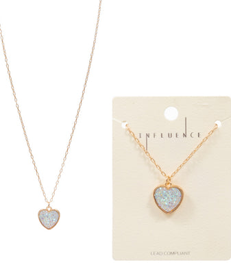 Heart Shaped Druzy Pendant Necklace