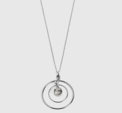 Silver Double Circle With Stone Necklace