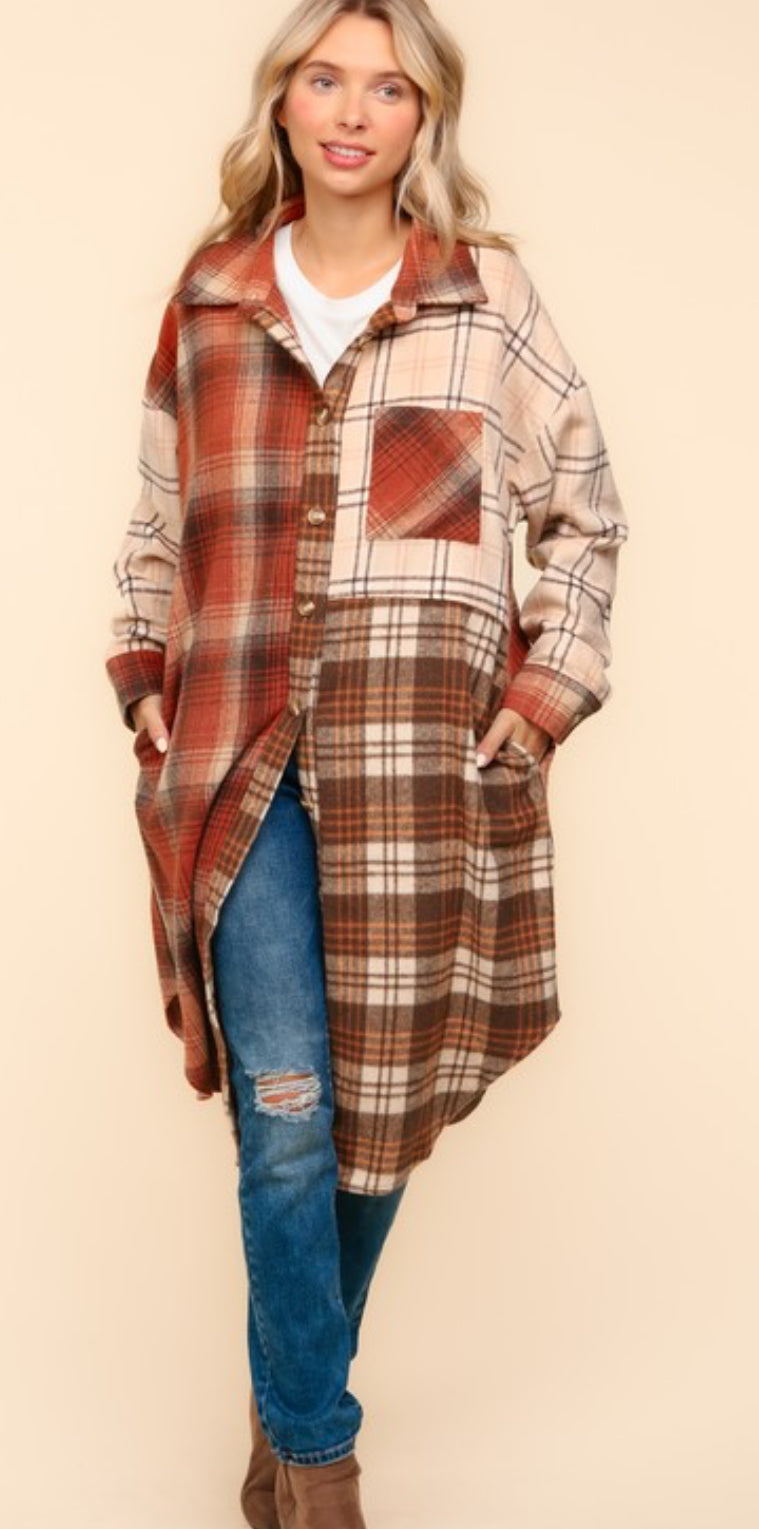 Flannel Plaid Check Color Block Button Down