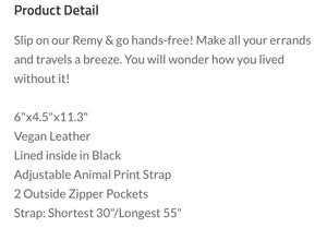 Remy Vegan Leather Sling Handbag Purse Belt Bag