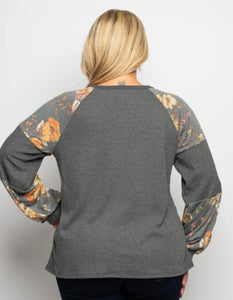 NOTCH NECK FLORAL CONTRAST
LONG SLEEVE