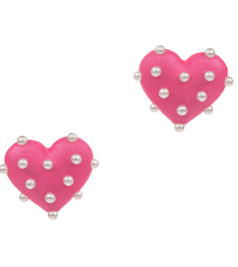 Heart Shaped Color Coated W Pearls Post Earrings