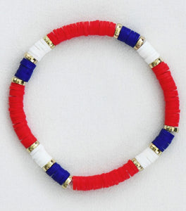 Americans Patriotic Red White Blue Bead Bracelet