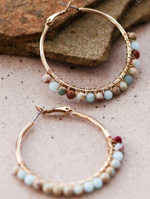 Sea Sediment Jasper Stone Beaded Hoop Earrings