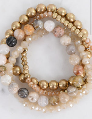 Natural Stone and Crystal Beaded Bracelet Set