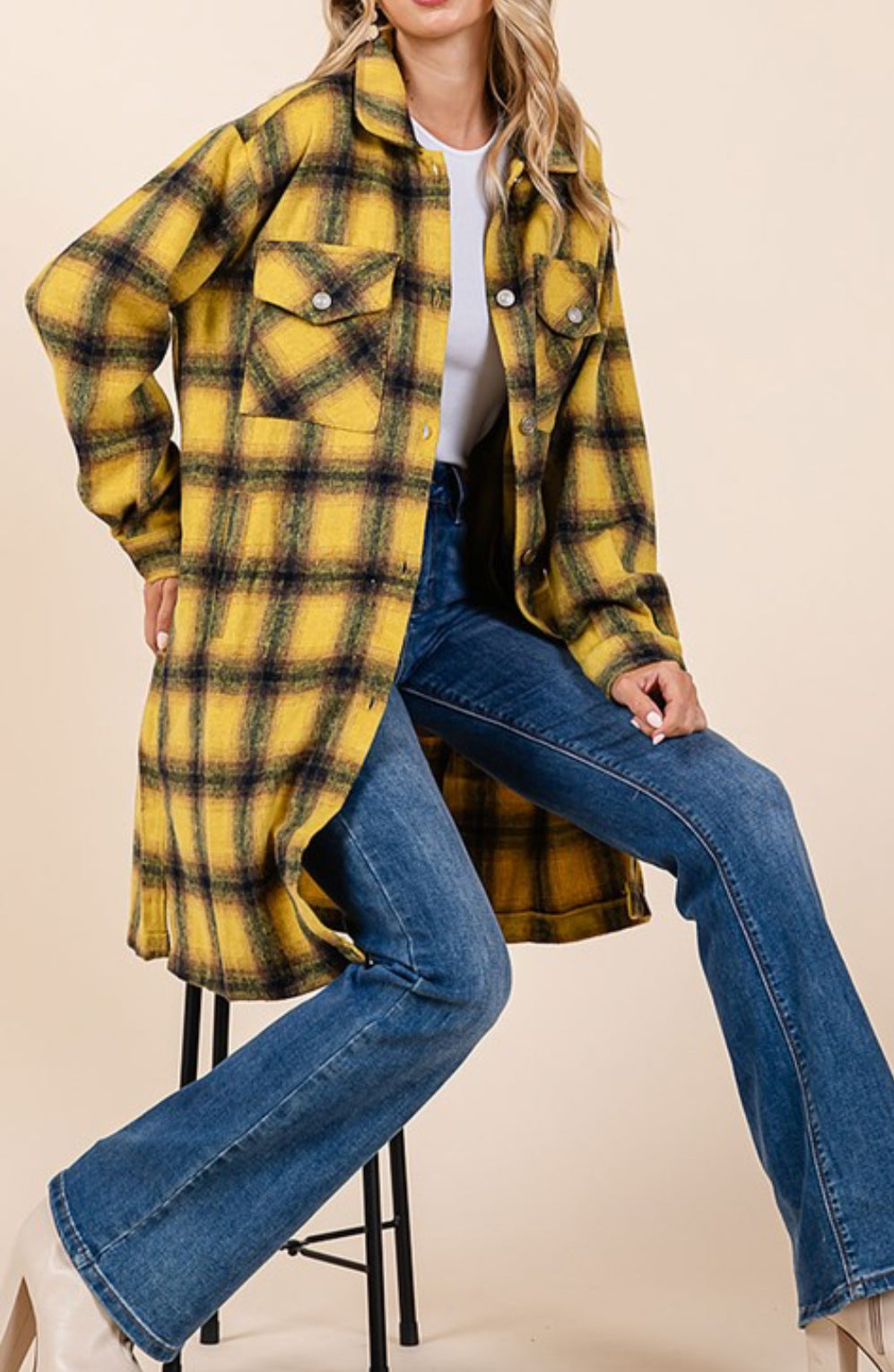 Fleece Cozy Mid Length Plaid Jacket