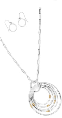 Wire Hammered Multi Ring Pendant Necklace Set