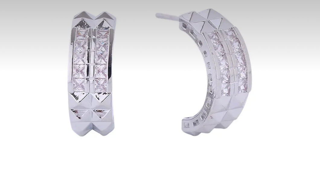 14K Double Pyramid Pave CZ Earrings
