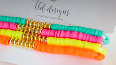 Neon/Gold Circle Disc Bracelets