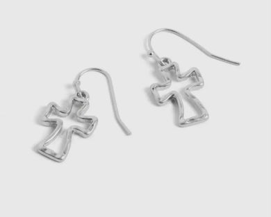 Silver Hollow Cross Earrings