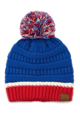 Colorblock Ribbed Beanie With Pom