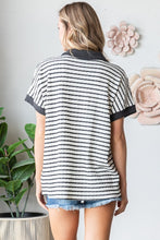 SHORT SLEEVE SOLID STRIPE COLLAR TOP