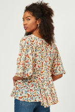 Womens Floral Chiffon V Neck Gathered Detail Top