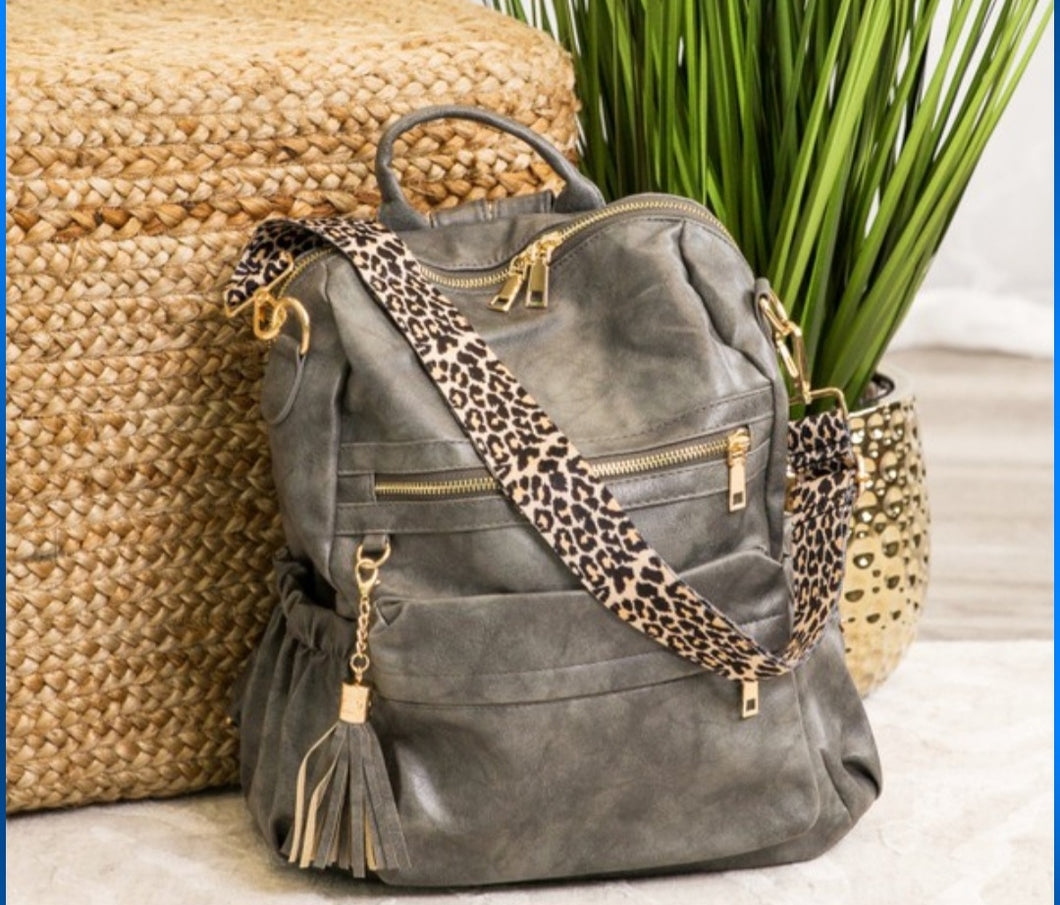 Madi Convertible Bag Backpack with Leopard Strap