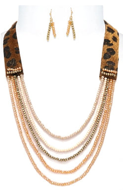 Leather and Chain Animal Print Necklace Set