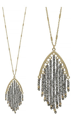 Gable Glass Crystal Bead Tassel Pendant Necklace