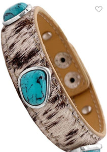 Western Organic Gemstone Cowhide leather Bracelet