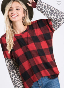 Plaid and Animal Top with Stitch