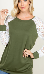 Solid and Lace Contrast Top