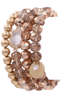 Assorted Bead Coin Charm Stretch Bracelet Set