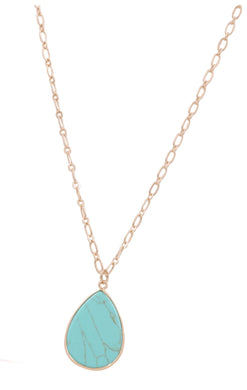 Metal Chain Semi Precious Stone Pendant Long Necklace