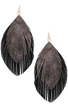 Layered Faux Leather Feather Drop Earrings