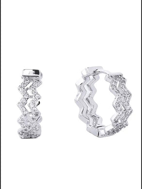 White Gold Dipped Huggie Hoop with CZ Pave