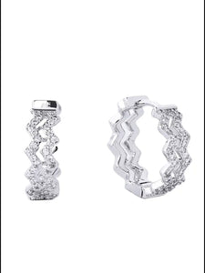 White Gold Dipped Huggie Hoop with CZ Pave