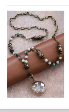 Natural Stone Bead Chain Link Necklace