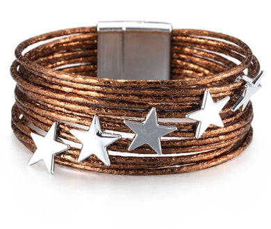 Multi Strand Leather Bracelet with Magnetic Clasp