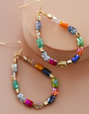 Teardrop Wire Beaded Glass Crystal Earrings