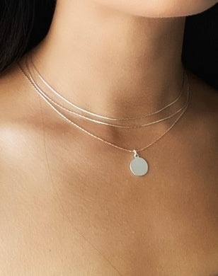 Delicate disc pendant triple layered necklace