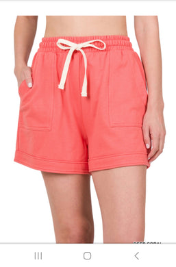 French Terry Drawstring Waist Shorts with Pockets